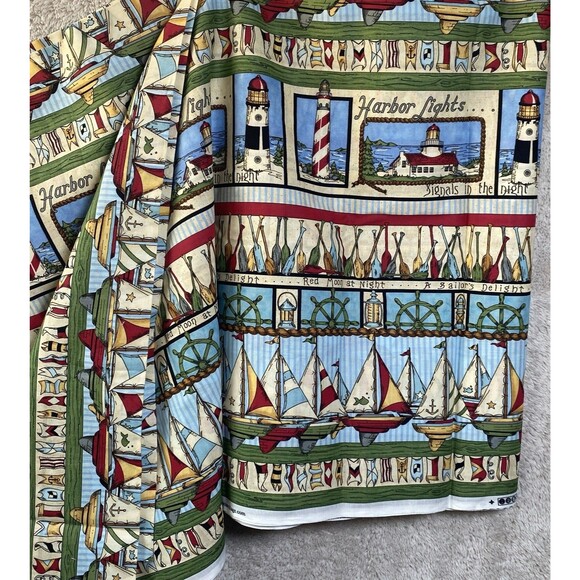 Leslie Beck Fabric 4 Yards Cotton USA Nautical Sailboats LIghthouses Cranston - Picture 1 of 4